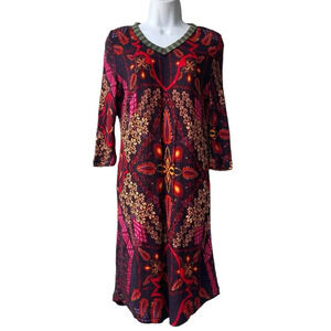 Custo Barcelona Shift Dress Multicolor Long Sleeve V-neck Knit Artsy Women’s M